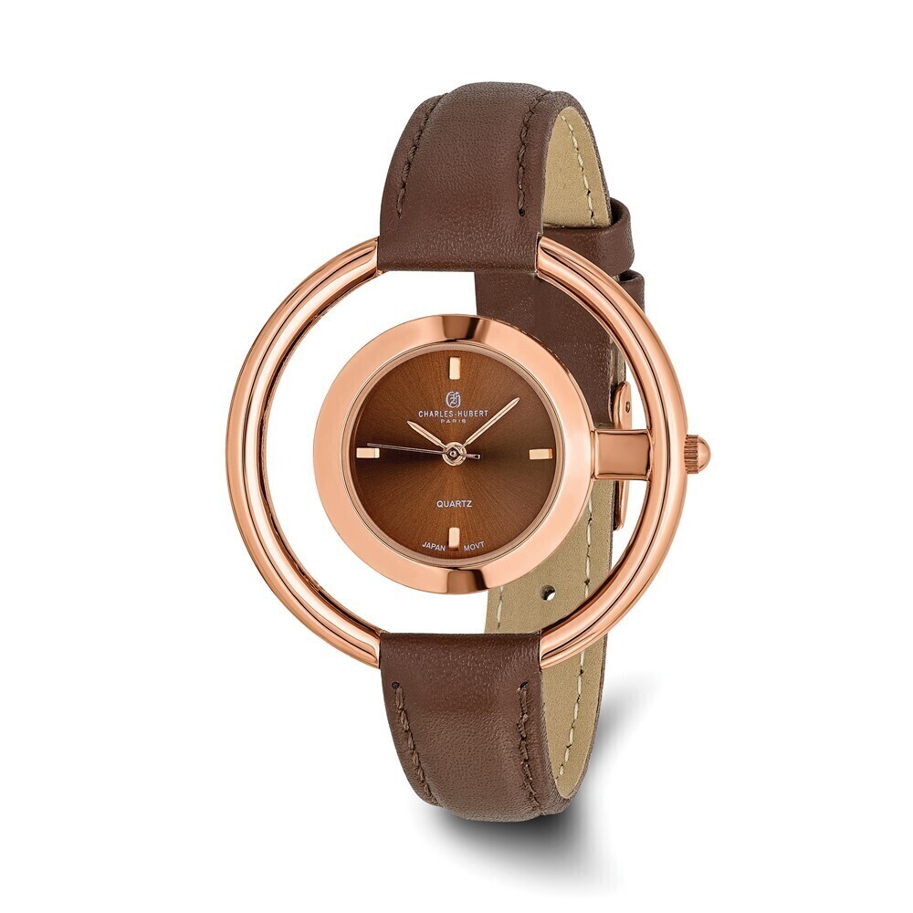 Kazi Luxury Ladies Charles Hubert Rose Finish Brass Brown Dial Modern Circle
